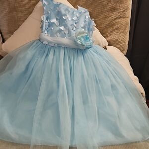Blue Asymmetrical Tiered Prom Dress